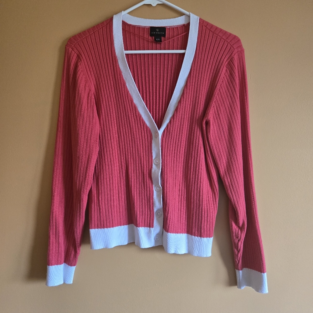 Worthington Ribbed Button Cardigan PTP=18.5"